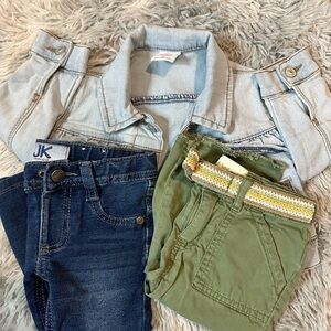 2T Light Denim Jacket and Green Pants Set